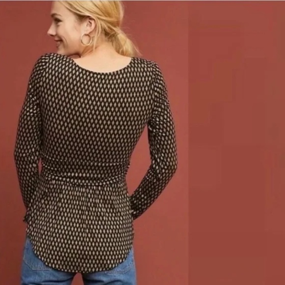 Anthropologie Meadow Rue Joselyn Diamond Pattern Tie Front Long Sleeve - Picture 3 of 16